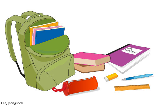 Illustration Schulranzen mit Büchern und Stiften