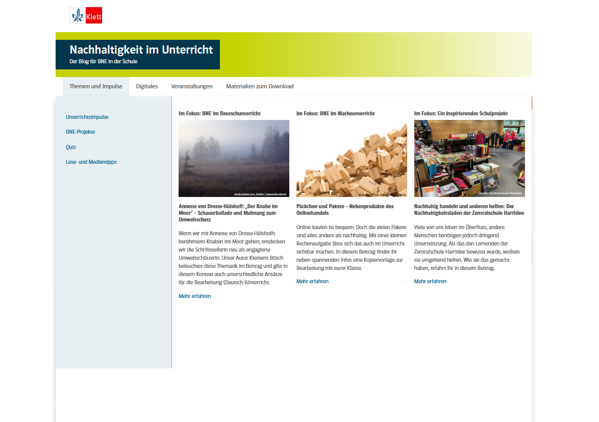 Screenshot Navigation Redesign Nachhaltigkeitsblog