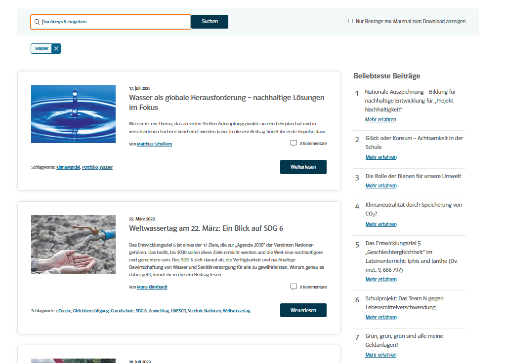 Screenshot Suche im Nachhaltigkeitsblog